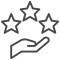 Main ouverte présentant trois étoiles, symbole de qualité, excellence ou évaluation de service.