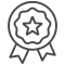Icone de badge avec une étoile au centre et des rubans. Symbole de qualité, récompense ou certification.