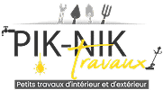 Logo Pik-Nik Travaux, Petits travaux d'intérieur et d'extérieur, avec symboles d'outils et de jardinage.